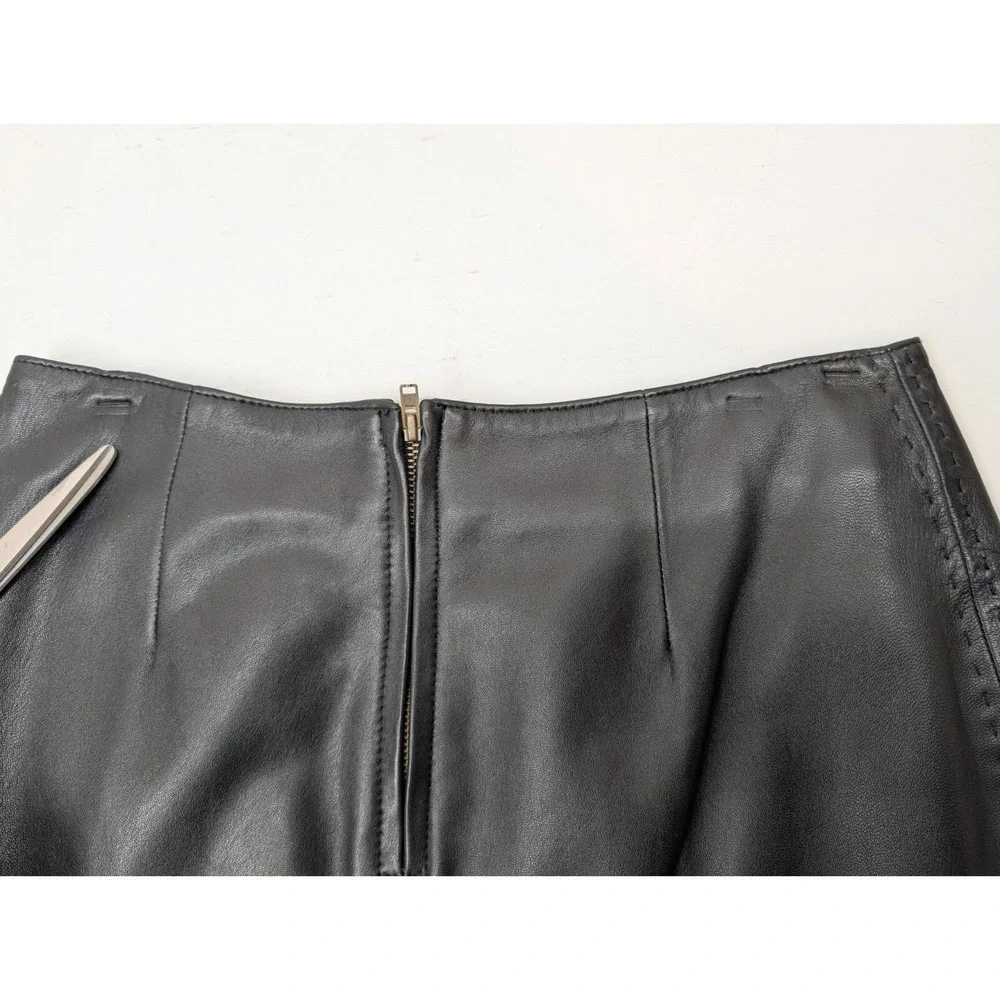 Petite Sophisticate Skirt Women Sz 4 Dark Brown Leather Zip Lined Goth Y2K Chic